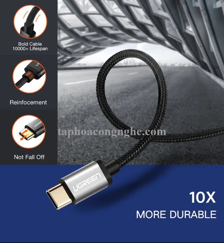 Ugreen 30883 3M 3A Màu Đen Cáp USB TypeC sang USB 2.0 Hỗ trợ sạc nhanh dây bên Nylon US174 30030883